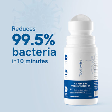 Be Bodywise 4% Aha Bha Underarm Roll On 50ml | 2% Lactic Acid, 1% Mandelic Acid, 1% Salicylic Acid | Controls Odour & Reduces Pigmentation | 0% Alcohol & 0% Aluminium | Fragrance Free